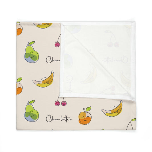 Folded jersey fabric personalized baby blanket in happy fruit pattern