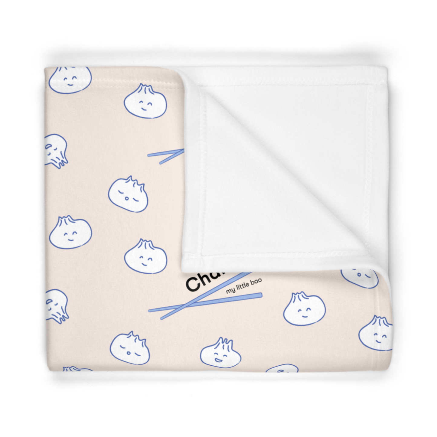 Folded fleece fabric personalized baby blanket in bao bun pattern