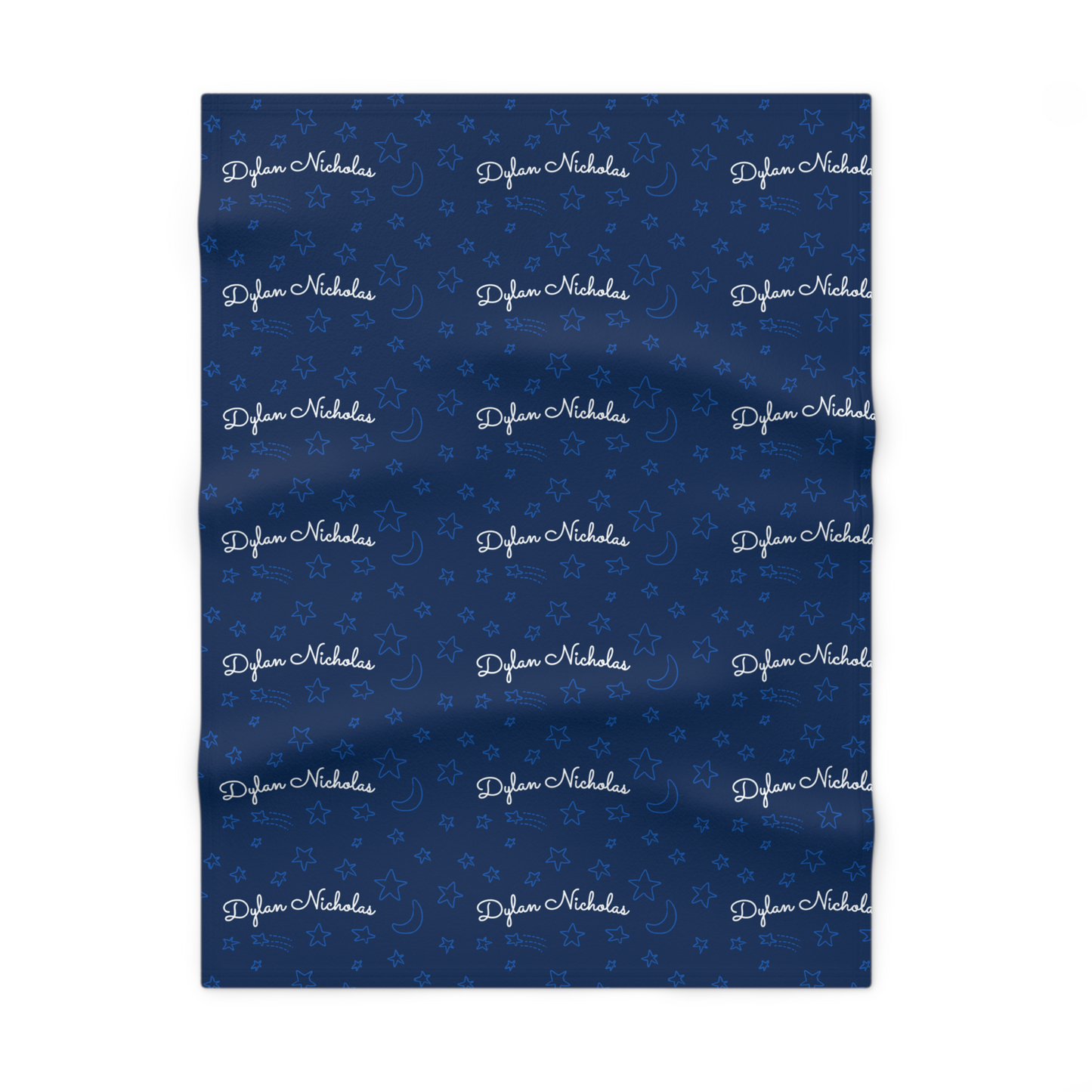 Fleece personalized baby blanket in stars and moon pattern laid flat