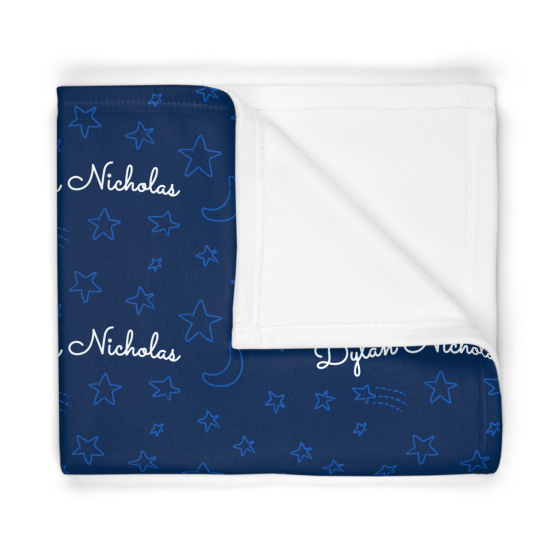 Folded fleece fabric personalized baby blanket in stars and moon  pattern