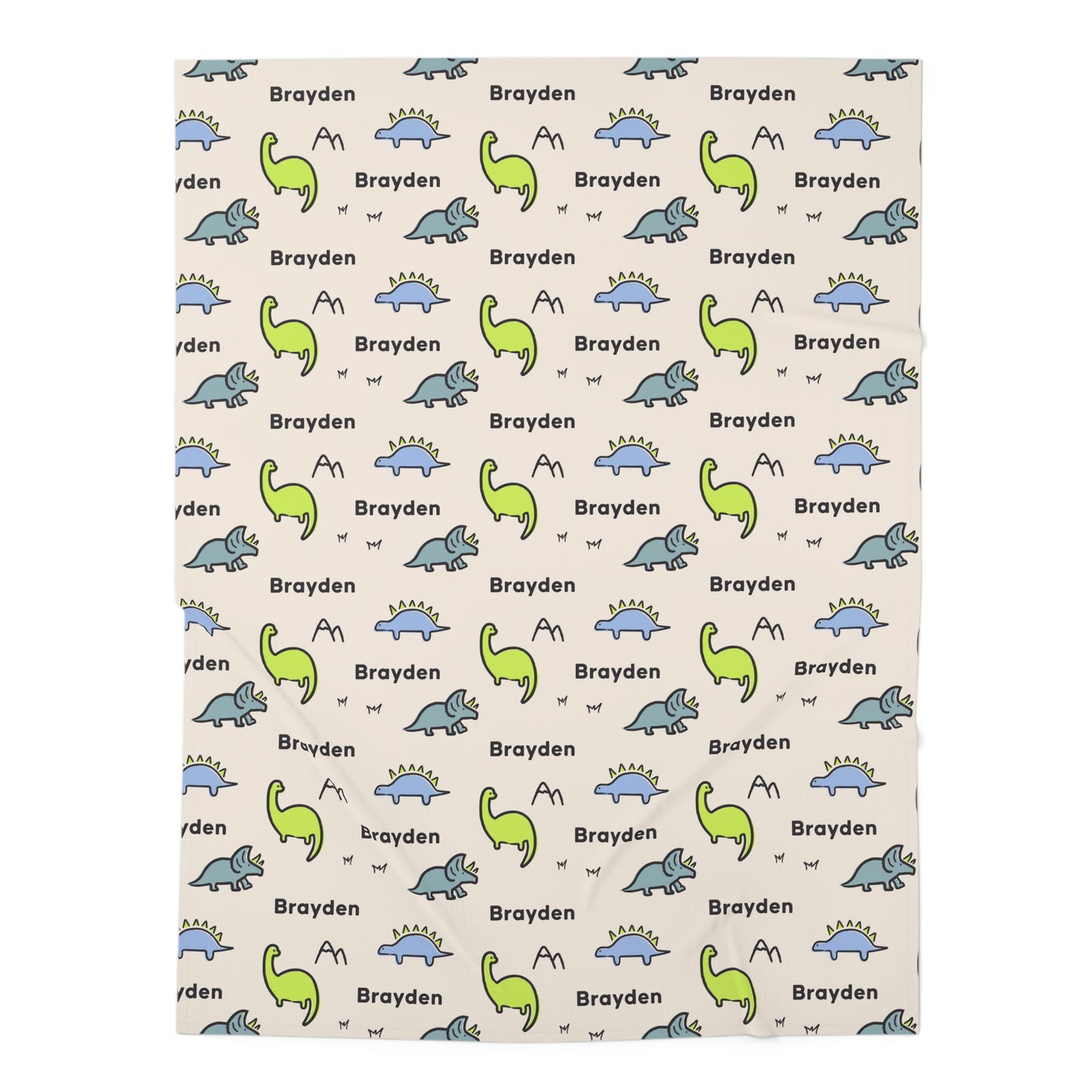 Jersey personalized baby blanket in dinosaur pattern laid flat