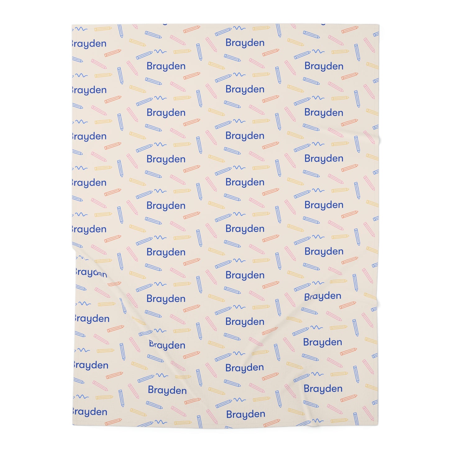 Jersey personalized baby blanket in colored pencil pattern laid flat