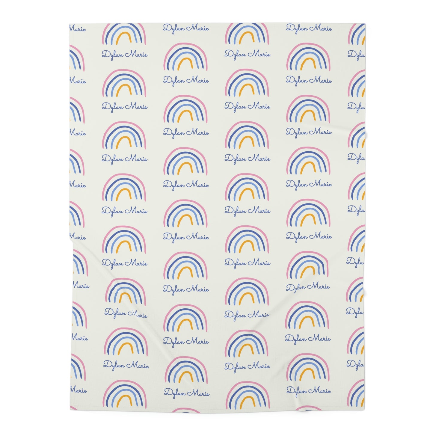 Jersey personalized baby blanket in rainbow pattern laid flat