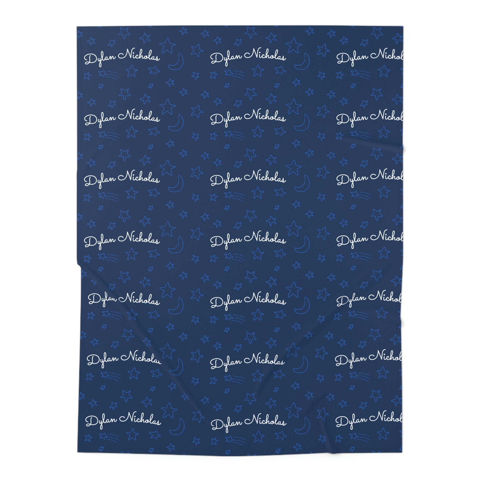 Jersey personalized baby blanket in stars and moon pattern laid flat