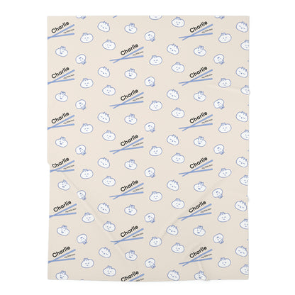 Jersey personalized baby blanket in bao pattern laid flat