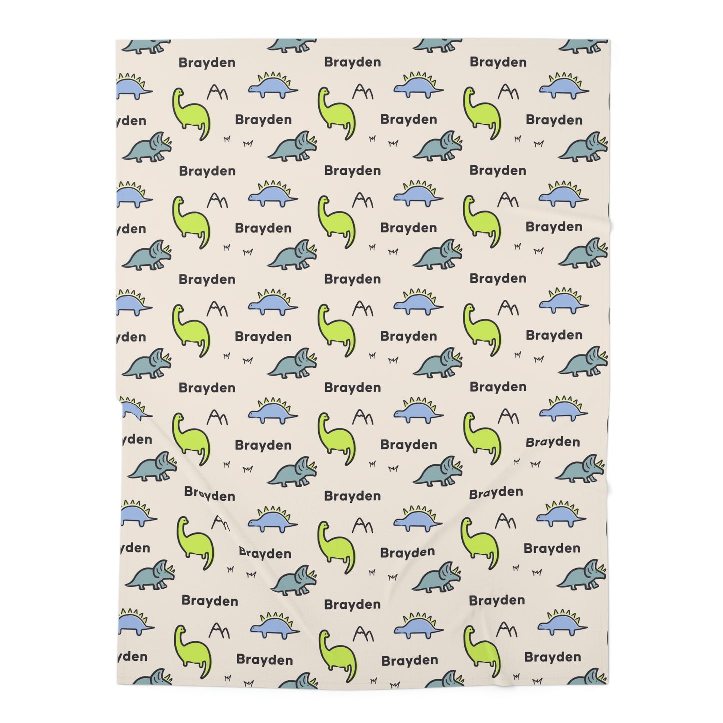 Jersey personalized baby blanket in dinosaur pattern laid flat