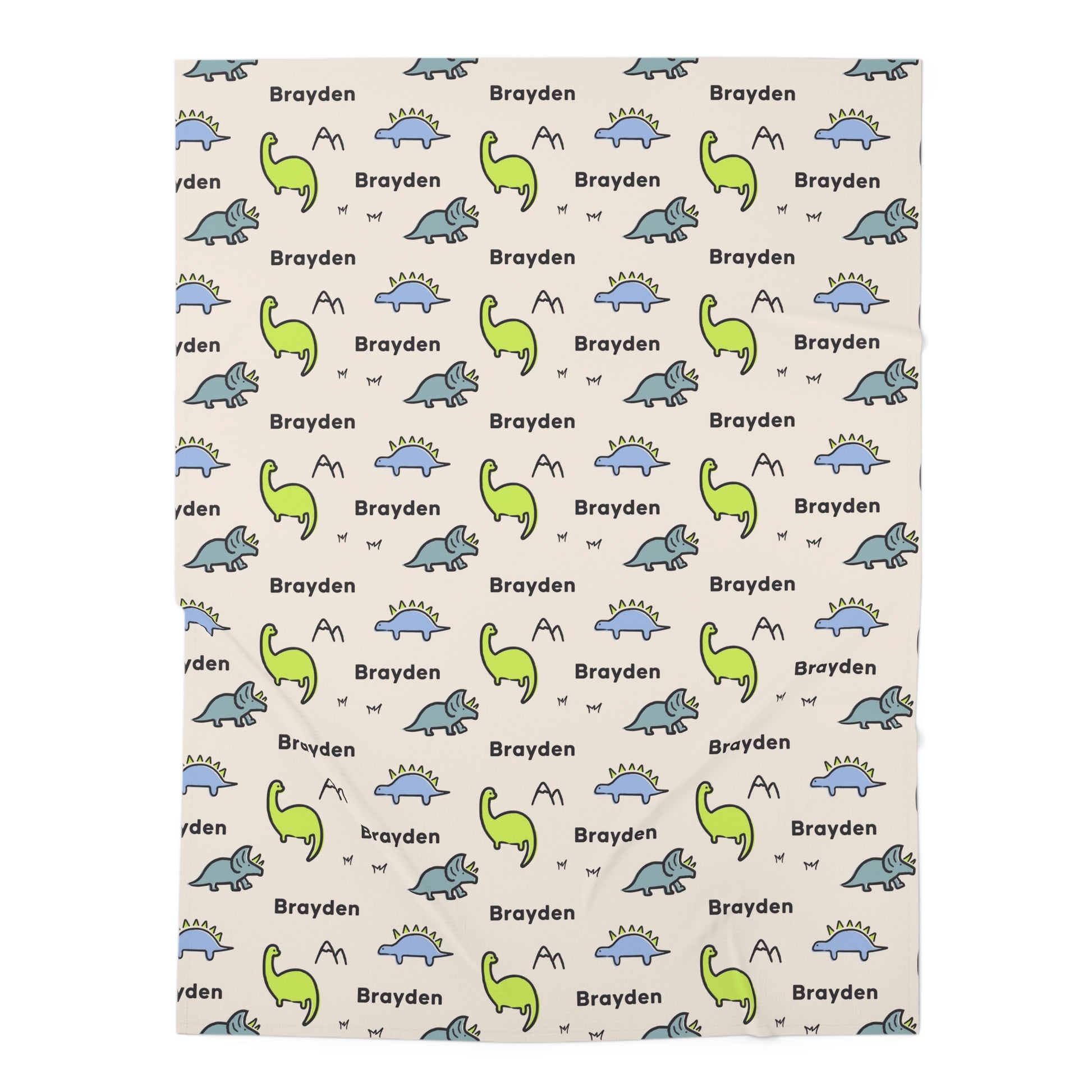 Jersey personalized baby blanket in dinosaur pattern laid flat