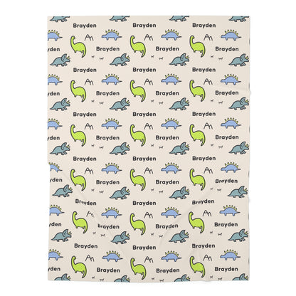 Jersey personalized baby blanket in dinosaur pattern laid flat