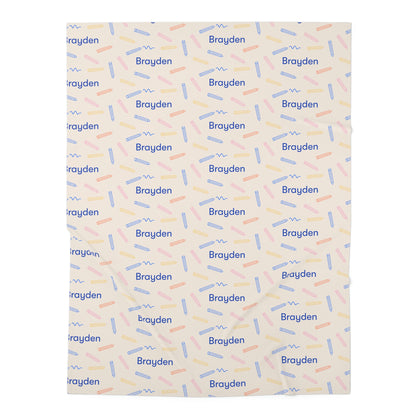 Jersey personalized baby blanket in colored pencil pattern laid flat